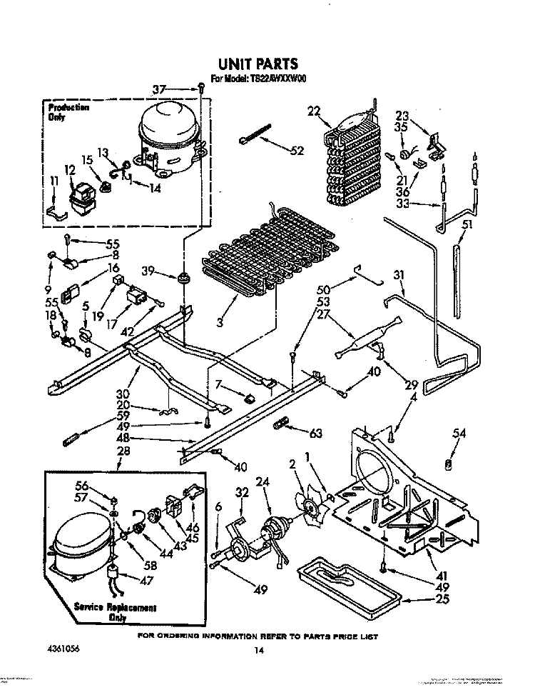 UNIT Diagram and Parts List for TS22AWXXN00  Whirlpool Refrigerator