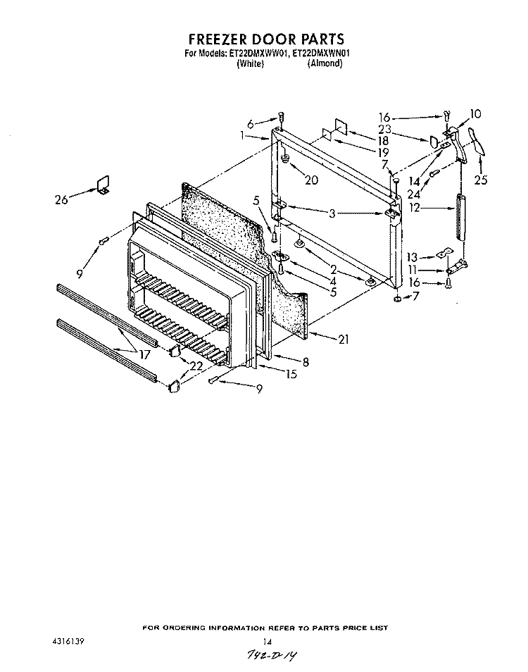 FREEZER DOOR Diagram and Parts List for ET22DMXWW01  Whirlpool Refrigerator
