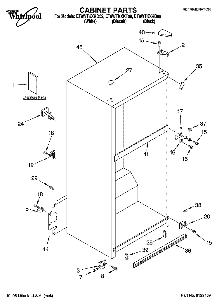 CABINET PARTS Diagram and Parts List for ET8WTKXKQ09  Whirlpool Refrigerator