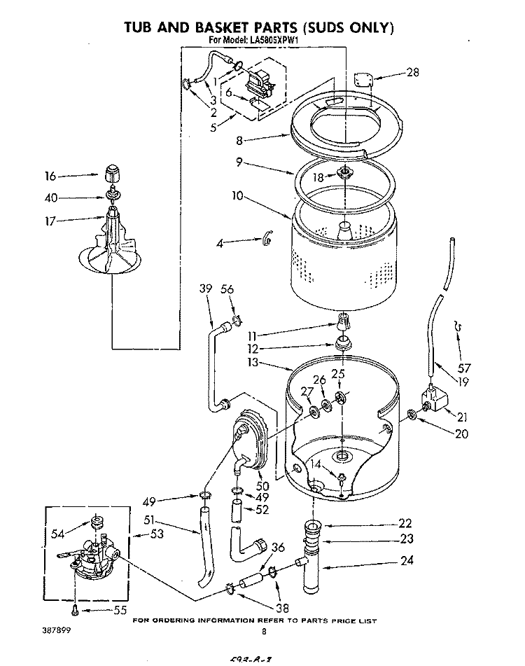 TUB AND BASKET (SUDS ONLY) Diagram and Parts List for LA5805XPW1  Whirlpool Washer