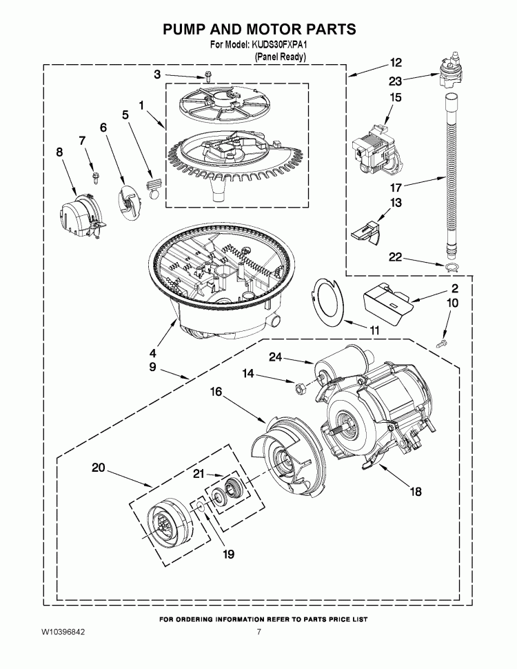 PUMP, WASHARM AND MOTOR PARTS Diagram and Parts List for KUDS30FXPA1  KitchenAid Dishwasher