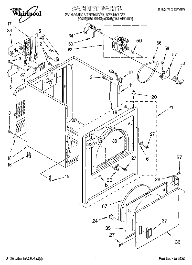 SECTION Diagram and Parts List for LER8857EQ2  Whirlpool Dryer
