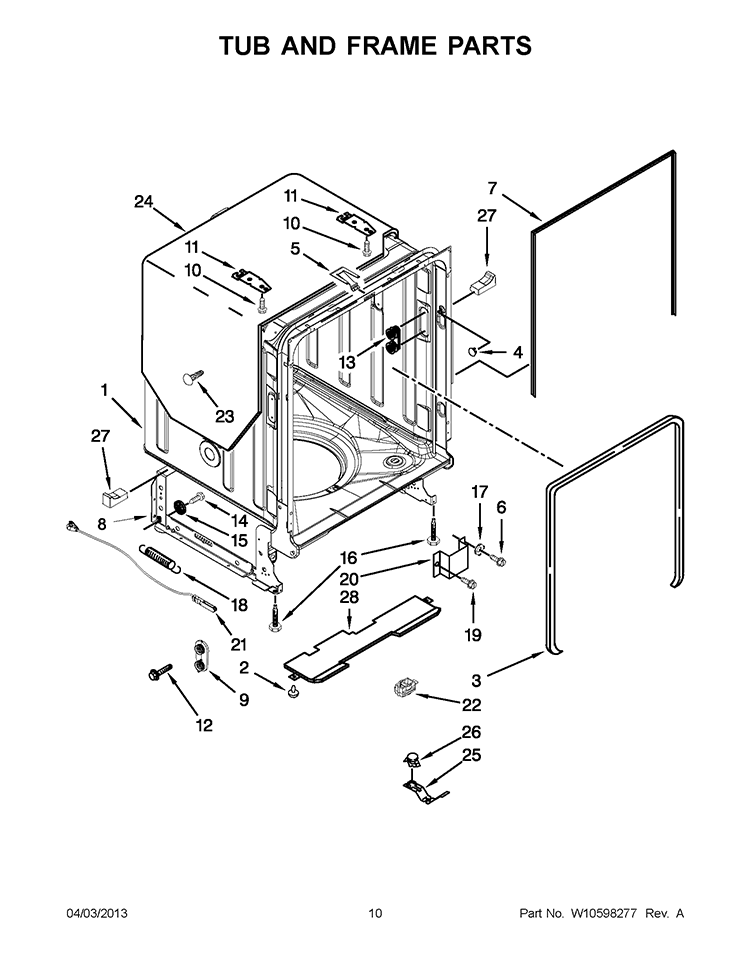 TUB AND FRAME PARTS Diagram and Parts List for KUDC10FXBL6  KitchenAid Dishwasher