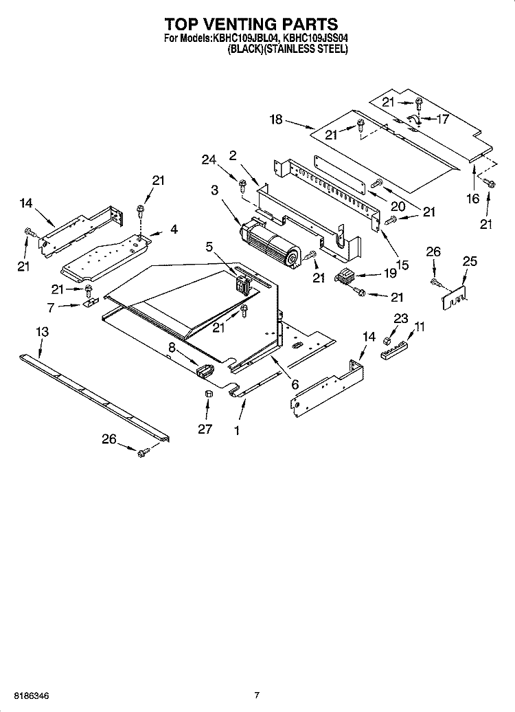 TOP VENTING PARTS Diagram and Parts List for KBHC109JSS04  KitchenAid Microwave Oven Combo