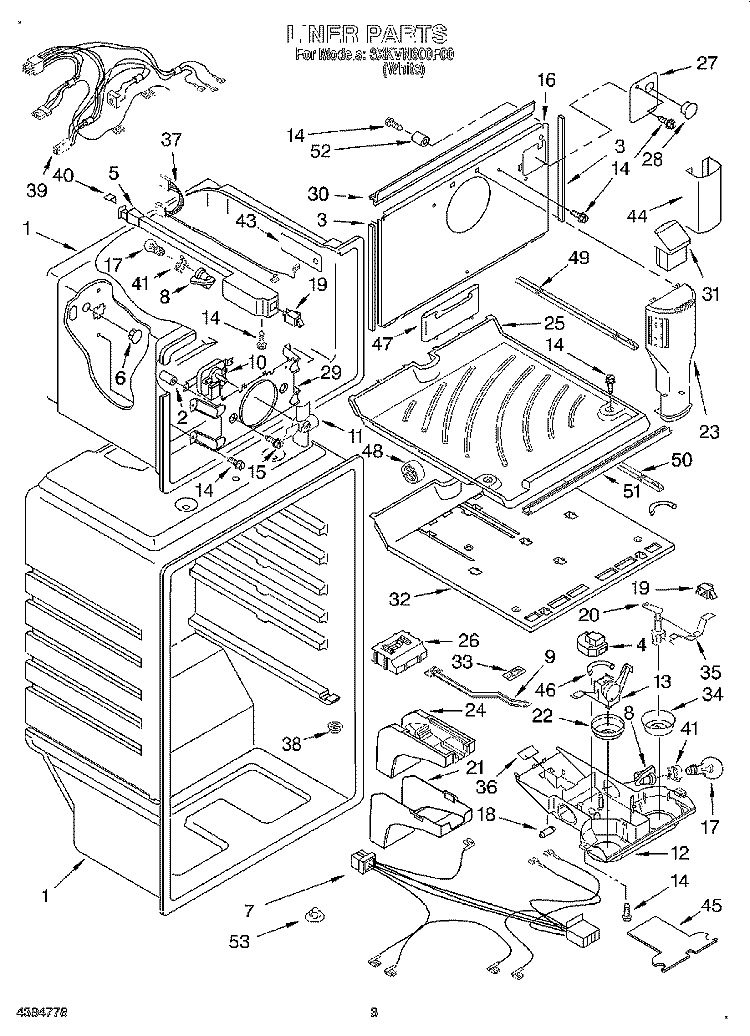 LINER Diagram and Parts List for 3XKVN600F00  Whirlpool Refrigerator