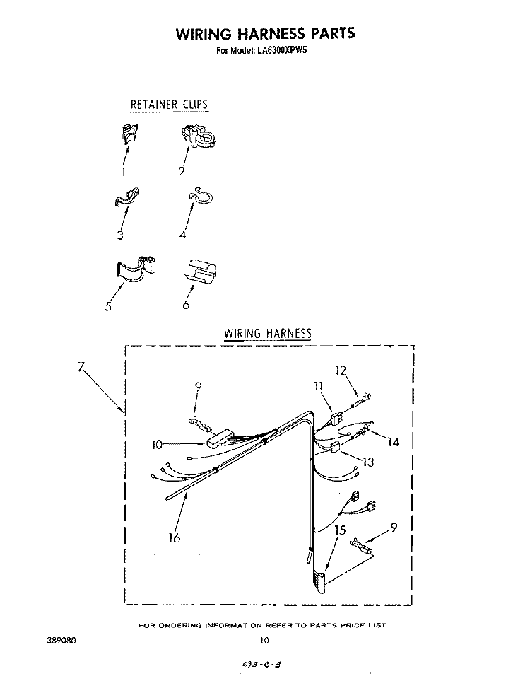 WIRING HARNESS Diagram and Parts List for LA6300XPW5  Whirlpool Washer