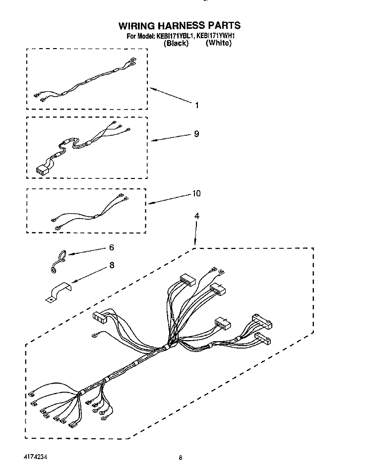 WIRING HARNESS Diagram and Parts List for KEBI171YWH1  KitchenAid Wall Oven