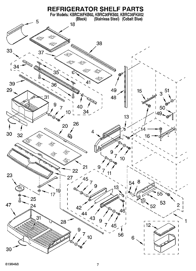 REFRIGERATOR SHELF PARTS Diagram and Parts List for KBRC36FKS02  KitchenAid Refrigerator