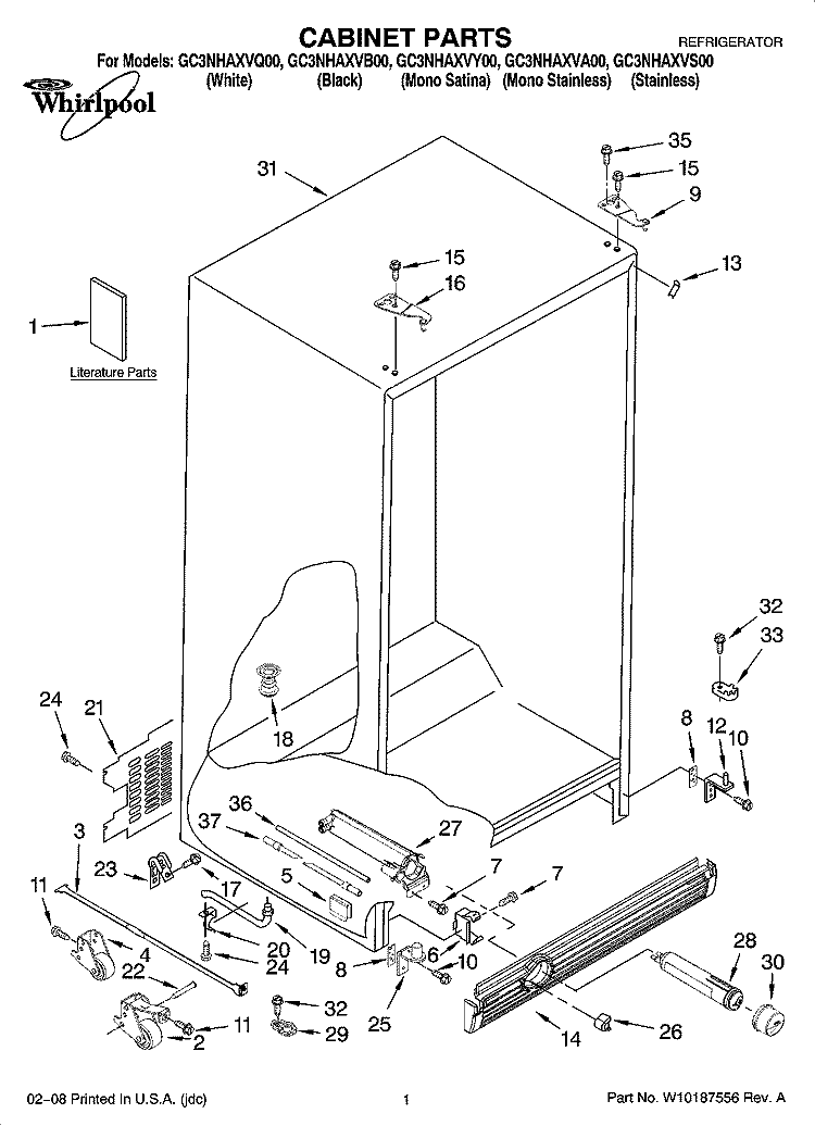 CABINET PARTS Diagram and Parts List for GC3NHAXVA00  Whirlpool Refrigerator