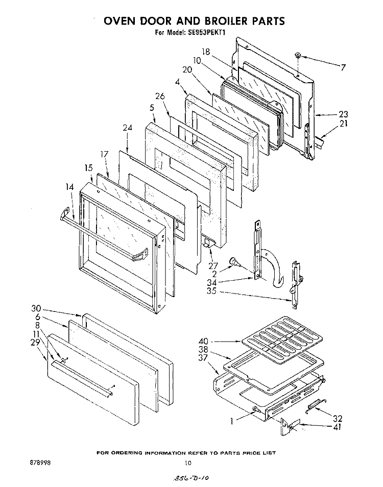 OVEN DOOR AND BROILER Diagram and Parts List for SE953PEKT1  Whirlpool Range