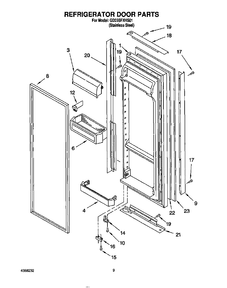 REFRIGERATOR DOOR Diagram and Parts List for GD25SFXHS01  Whirlpool Refrigerator