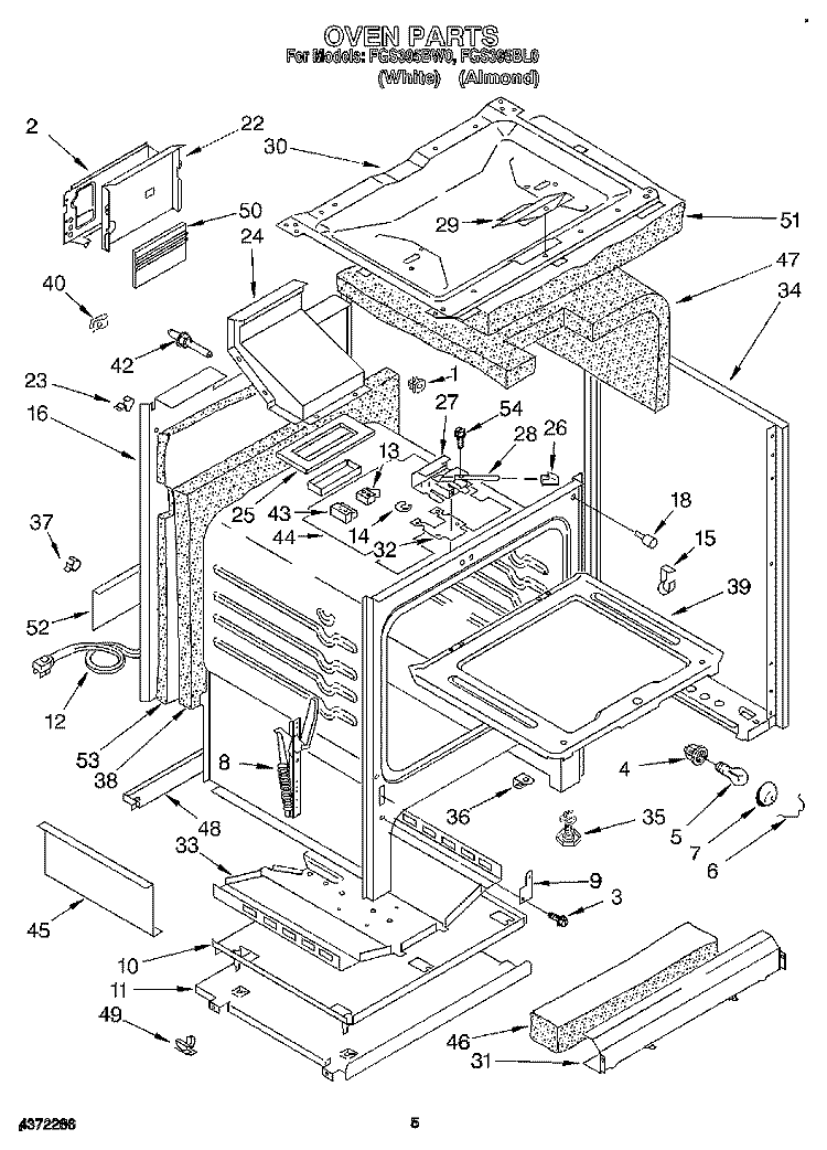 OVEN Diagram and Parts List for FGS395BL0  Roper Range