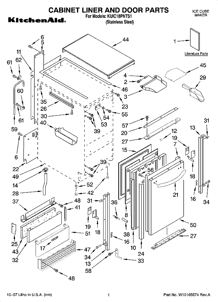 CABINET LINER AND DOOR PARTS Diagram and Parts List for KUIC18PNTS1  KitchenAid Ice Maker