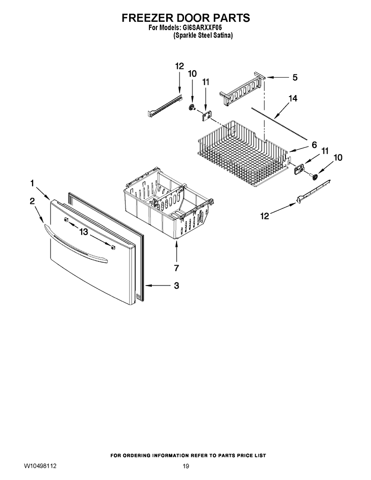 FREEZER DOOR PARTS Diagram and Parts List for GI6SARXXF05  Whirlpool Refrigerator