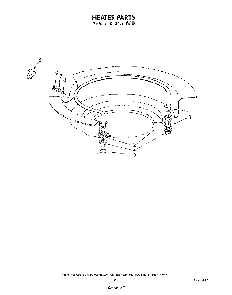 HEATER Diagram and Parts List for KUDA220TWH0  KitchenAid Dishwasher