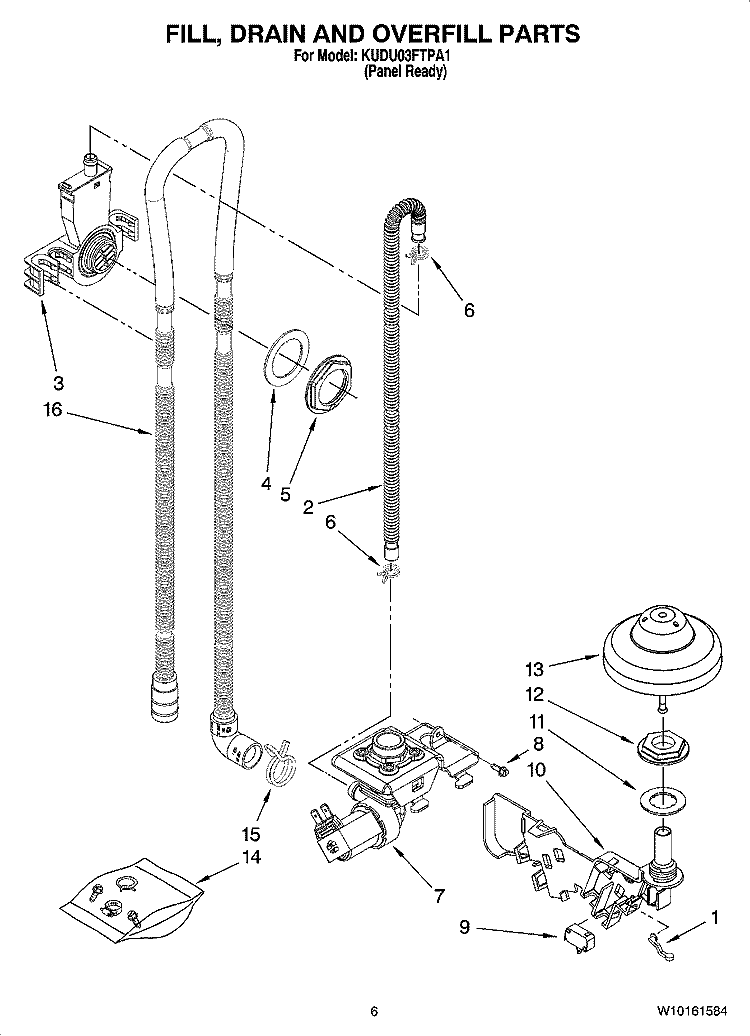 FILL, DRAIN AND OVERFILL PARTS Diagram and Parts List for KUDU03FTPA1  KitchenAid Dishwasher