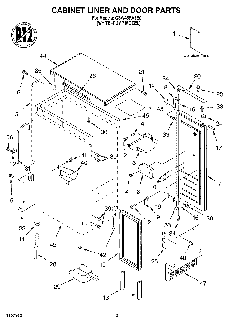CABINET LINER AND DOOR, LITERATURE Diagram and Parts List for CSW45PA1B0  Whirlpool Ice Maker