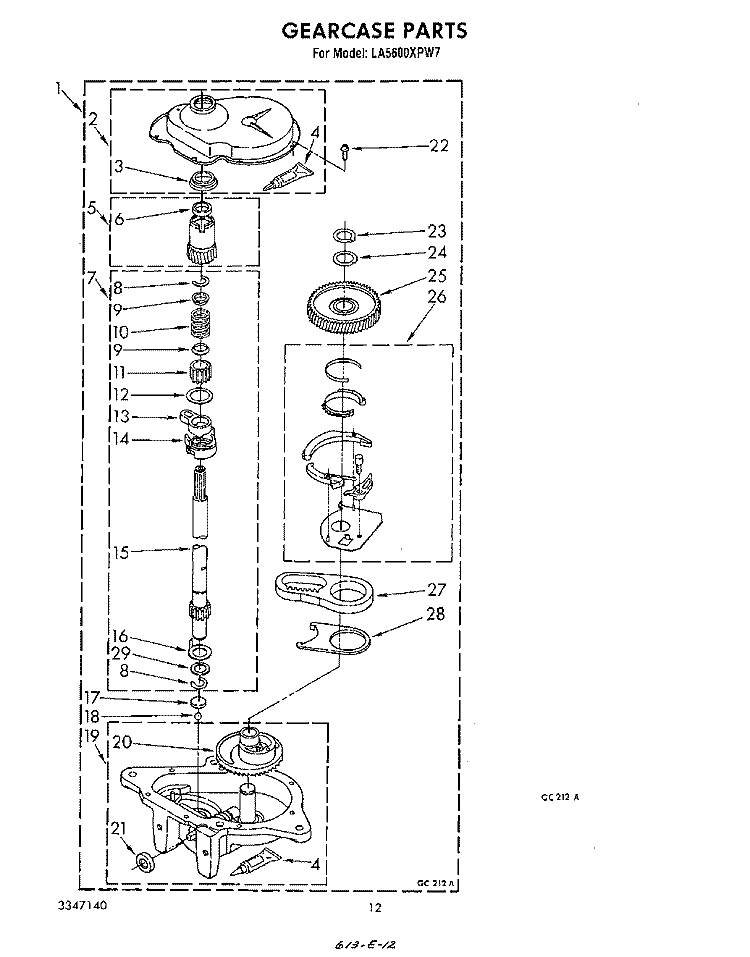 GEARCASE Diagram and Parts List for LA5600XPW7  Whirlpool Washer