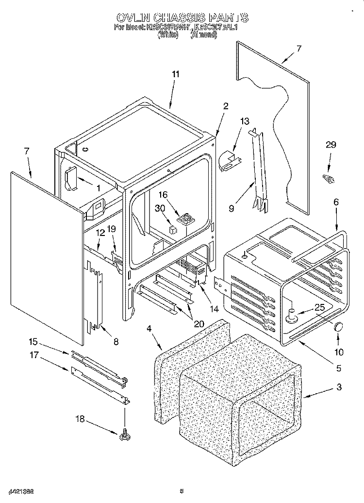 OVEN CHASSIS Diagram and Parts List for KESC307BAL1  KitchenAid Range
