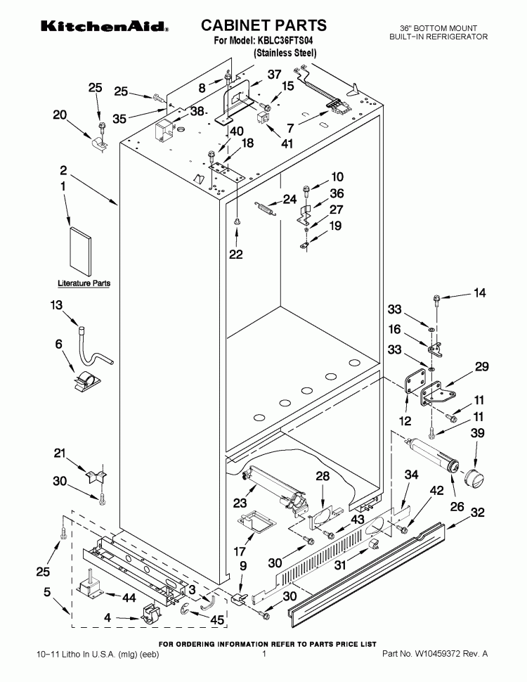CABINET PARTS Diagram and Parts List for KBLC36FTS04  KitchenAid Refrigerator
