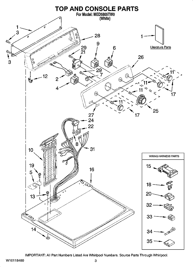 TOP AND CONSOLE PARTS Diagram and Parts List for MED5805TW0  Maytag Dryer