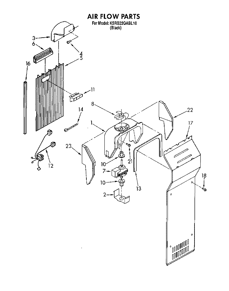 AIR FLOW Diagram and Parts List for KSRB22QABL10  KitchenAid Refrigerator