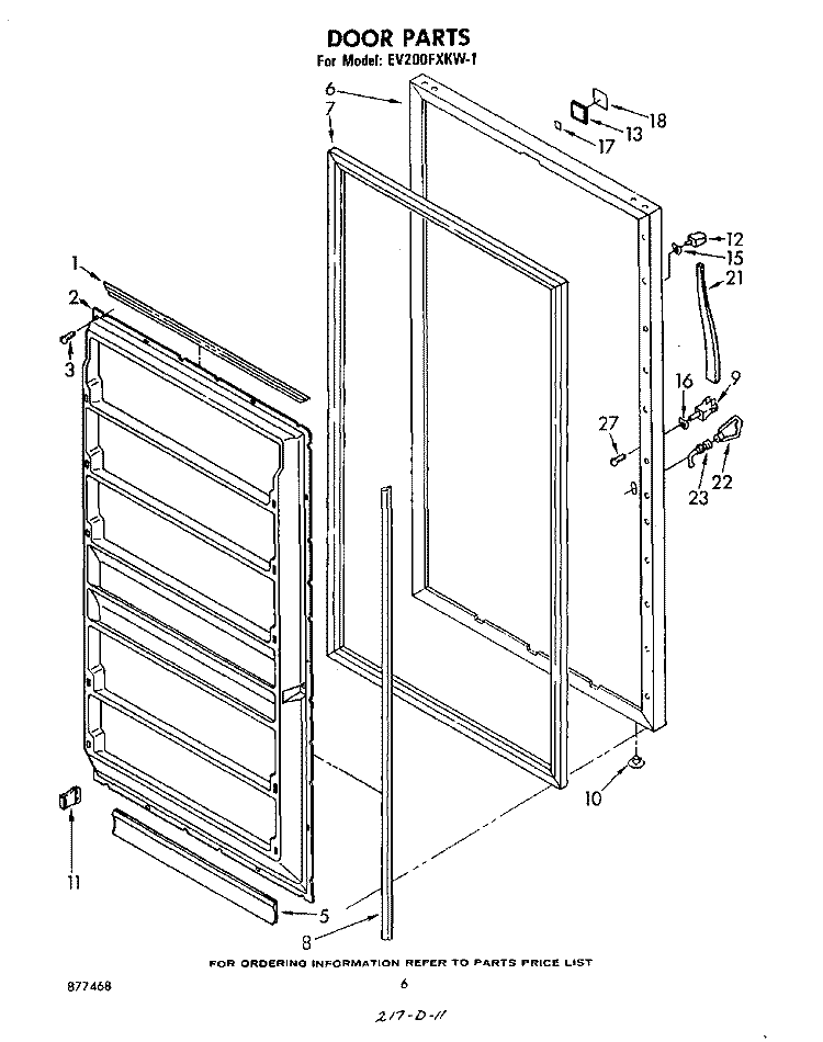 DOOR Diagram and Parts List for EV200FXKW1  Whirlpool Freezer