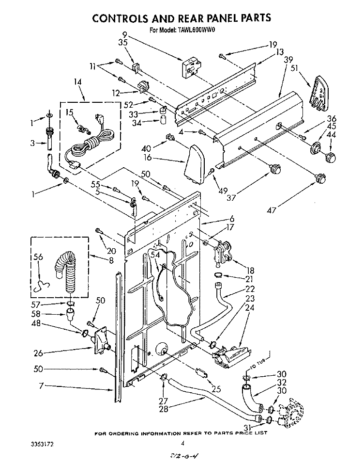CONTROLS AND REAR PANEL Diagram and Parts List for TAWL600WW0  Estate Washer