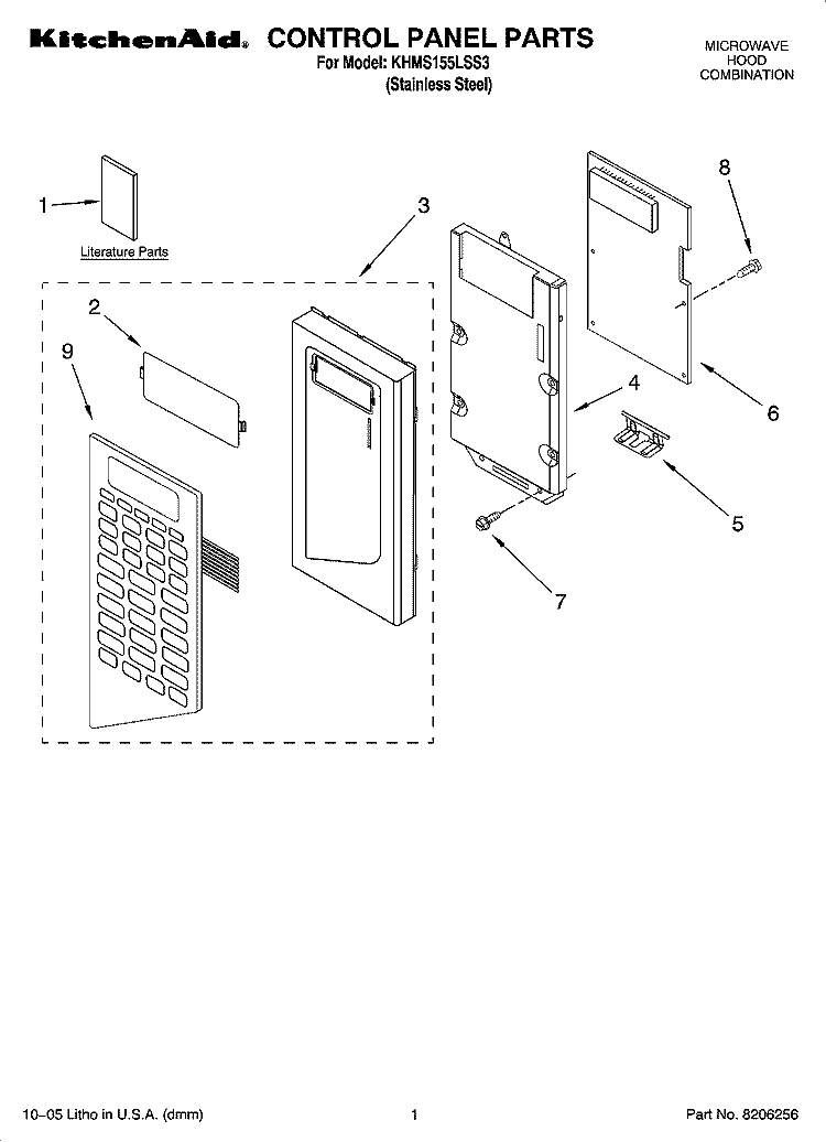 CONTROL PANEL PARTS Diagram and Parts List for KHMS155LSS3  KitchenAid Microwave