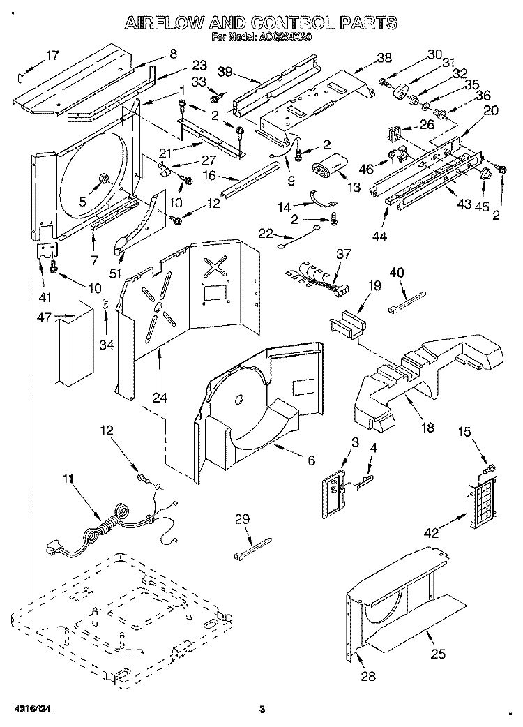 AIRFLOW AND CONTROL Diagram and Parts List for ACQ294XA0  Whirlpool Air Conditioner