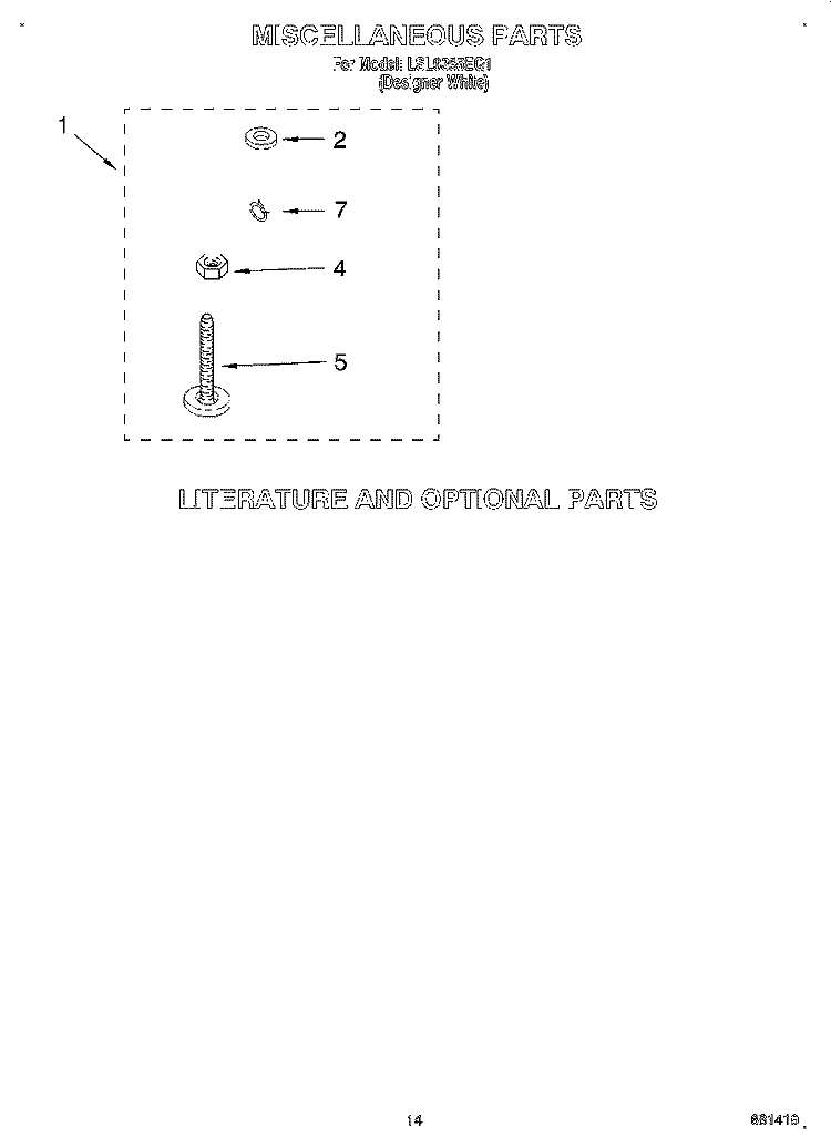 MISCELLANEOUS, LIT/OPTIONAL Diagram and Parts List for LSL9355EQ1  Whirlpool Washer
