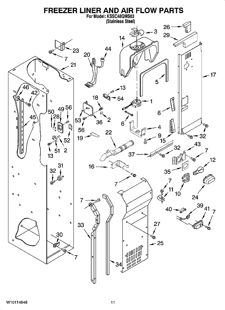 FREEZER LINER AND AIR FLOW PARTS Diagram and Parts List for KSSC48QMS03  KitchenAid Refrigerator
