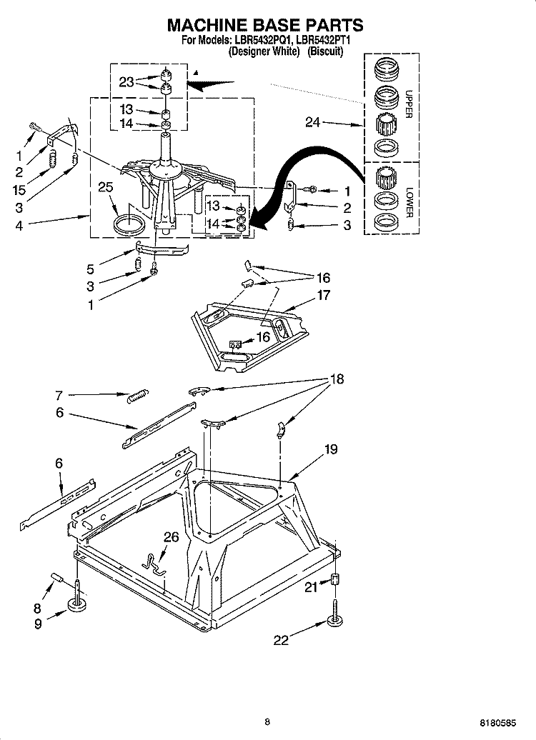 MACHINE BASE PARTS Diagram and Parts List for LBR5432PT1  Whirlpool Washer