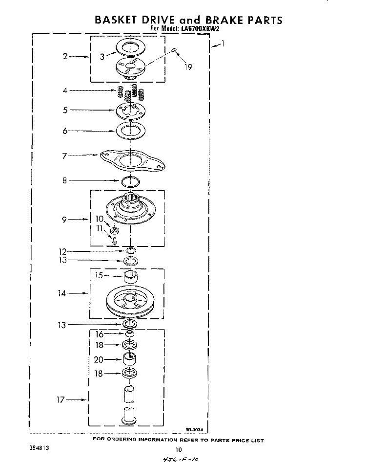 BASKET DRIVE AND BRAKE Diagram and Parts List for LA6700XKW2  Whirlpool Washer
