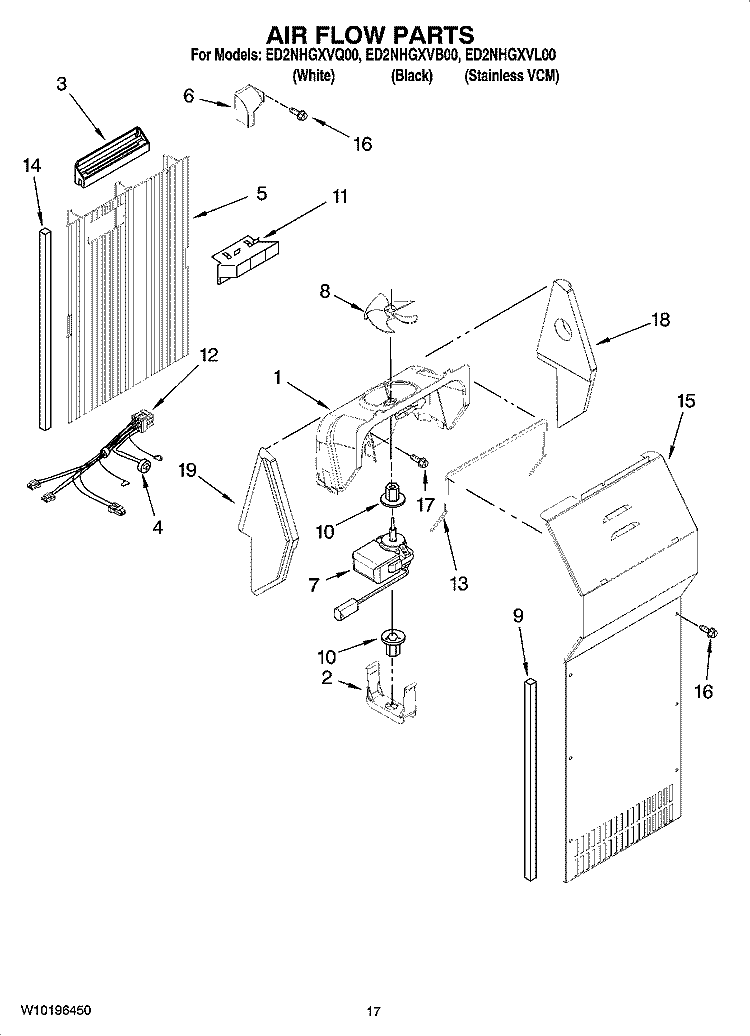 AIR FLOW PARTS Diagram and Parts List for ED2NHGXVQ00  Whirlpool Refrigerator