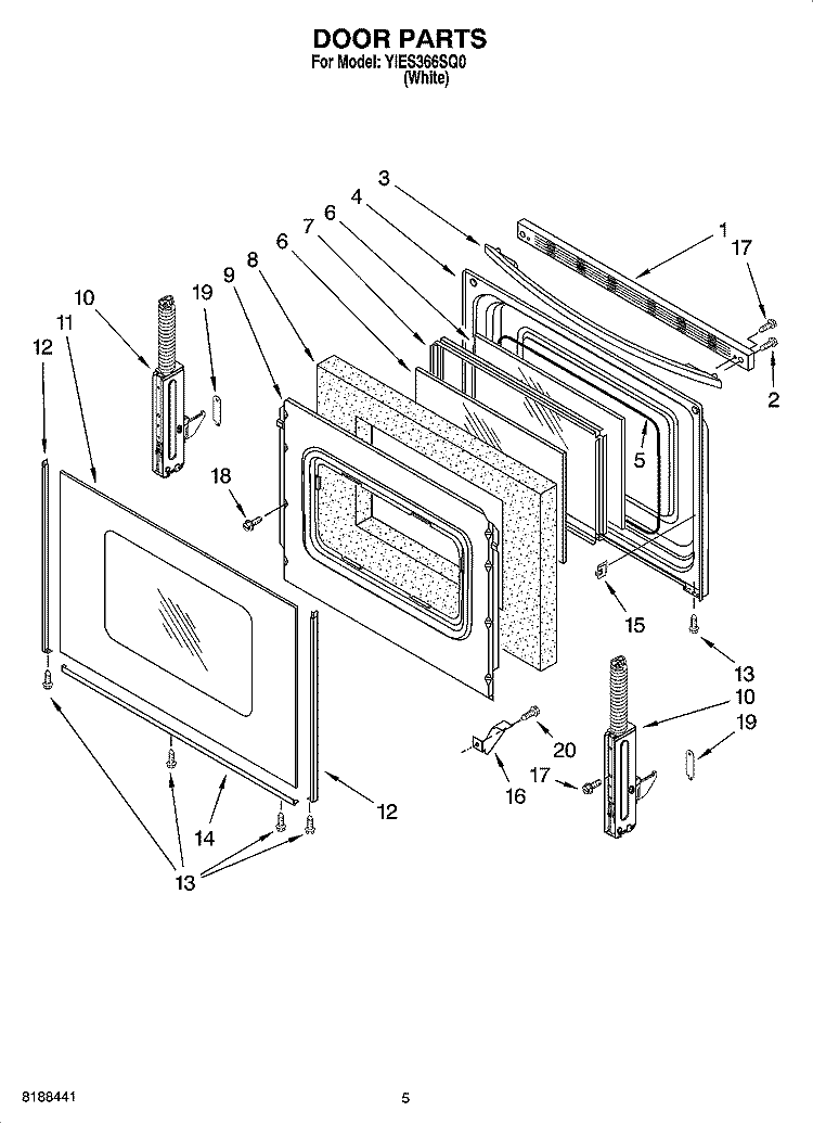 DOOR PARTS Diagram and Parts List for YIES366SQ0  Whirlpool Range