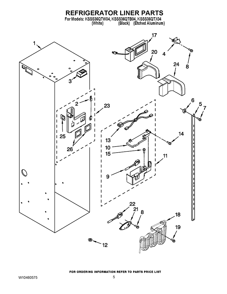 REFRIGERATOR LINER PARTS Diagram and Parts List for KSSS36QTB04  KitchenAid Refrigerator