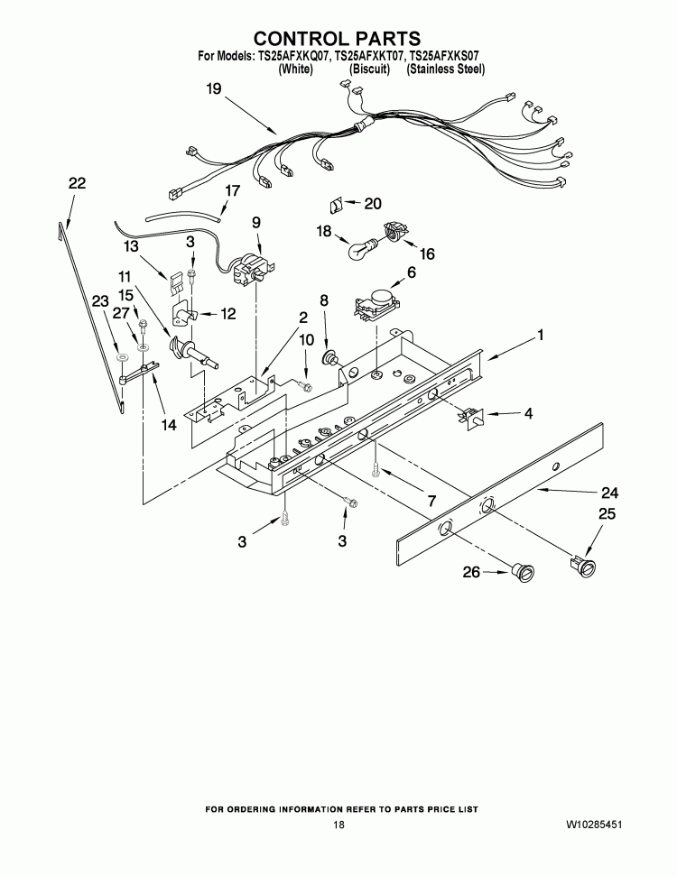 CONTROL PARTS Diagram and Parts List for TS25AFXKS07  Estate Refrigerator