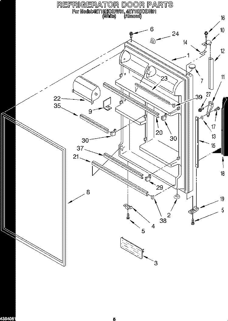 REFRIGERATOR DOOR Diagram and Parts List for 4ET18ZKXDW01  Whirlpool Refrigerator