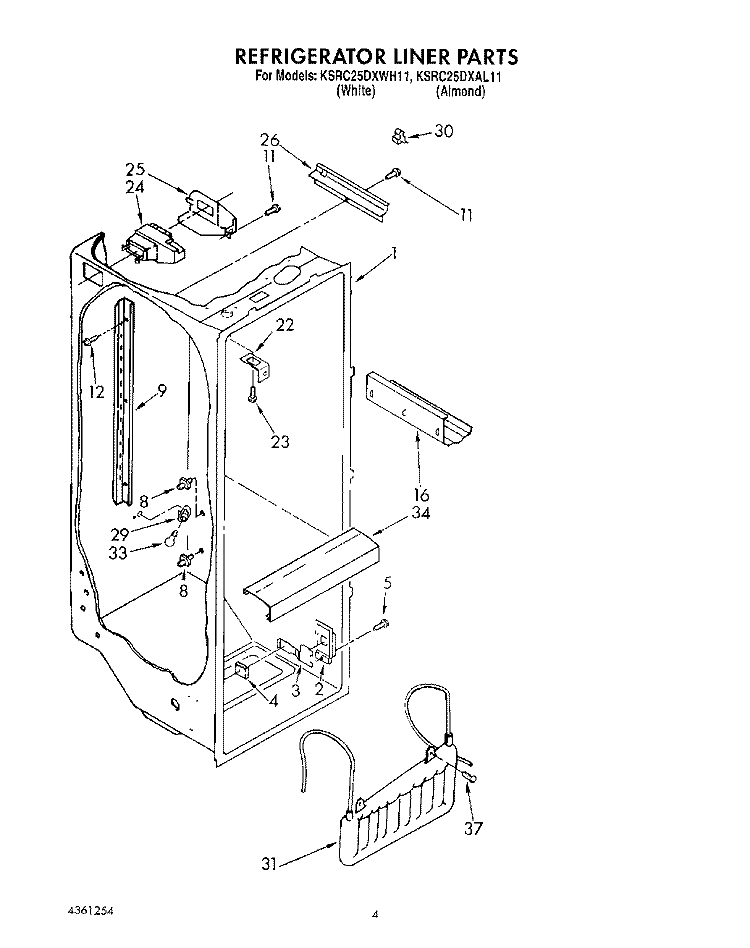 REFRIGERATOR LINER Diagram and Parts List for KSRC25DXAL11  KitchenAid Refrigerator