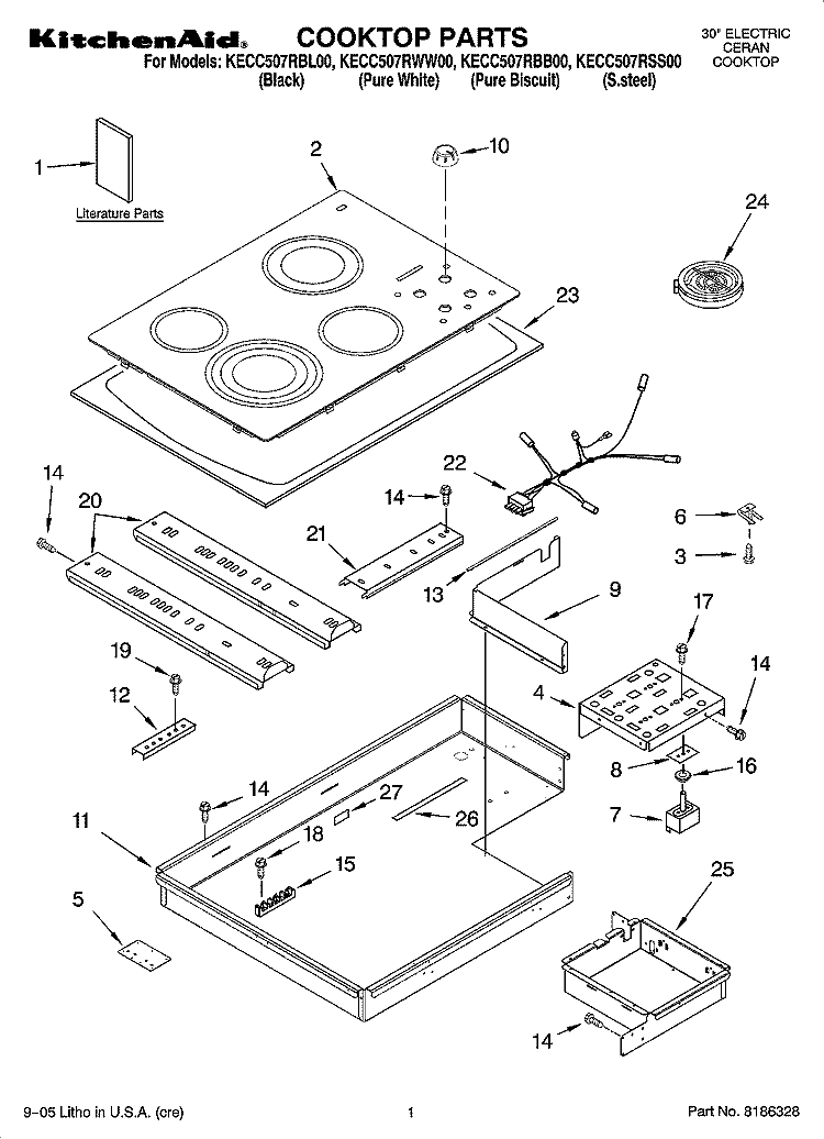 COOKTOP PARTS, OPTIONAL PARTS Diagram and Parts List for KECC507RSS00  KitchenAid Cooktop