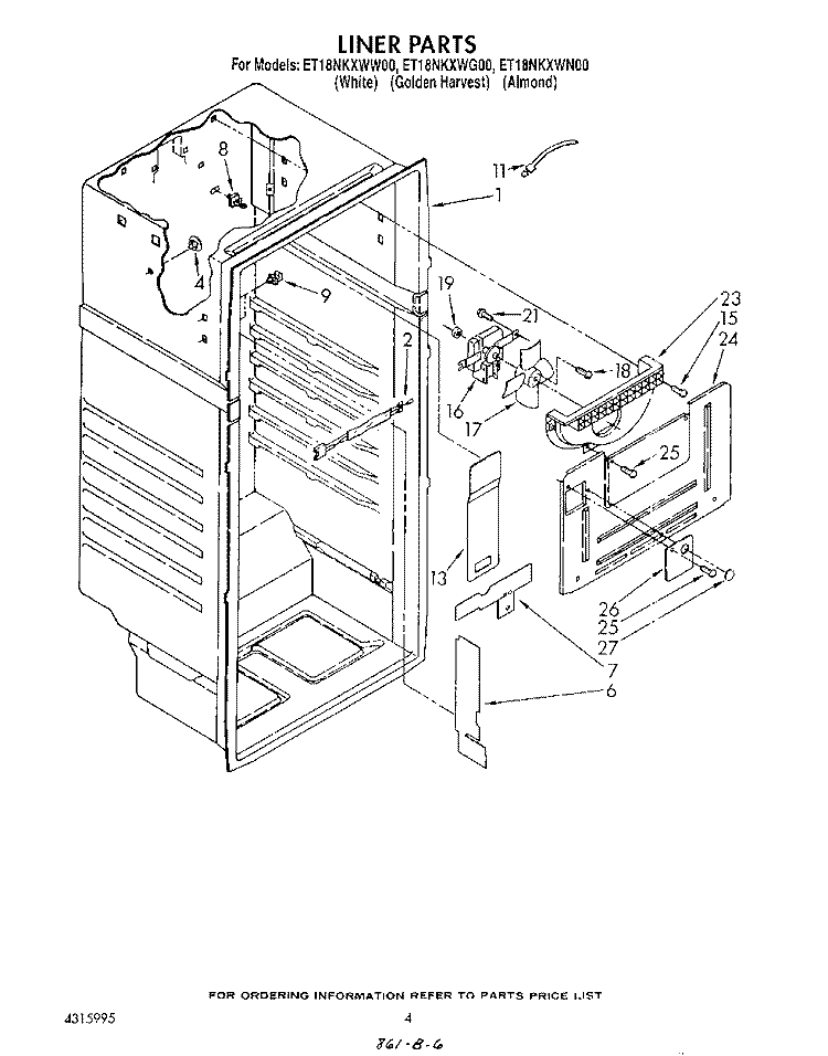 LINER Diagram and Parts List for ET18NKXWN00  Whirlpool Refrigerator