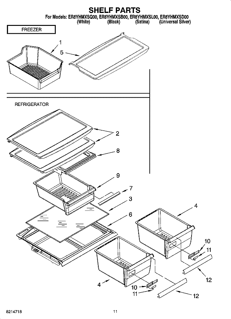 SHELF PARTS, OPTIONAL PARTS Diagram and Parts List for ER8YHMXSL00  Whirlpool Refrigerator
