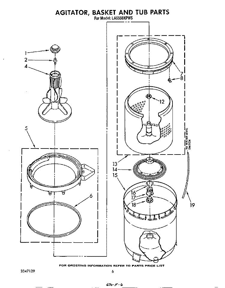 AGITATOR, BASKET AND TUB Diagram and Parts List for LA5550XPW5  Whirlpool Washer