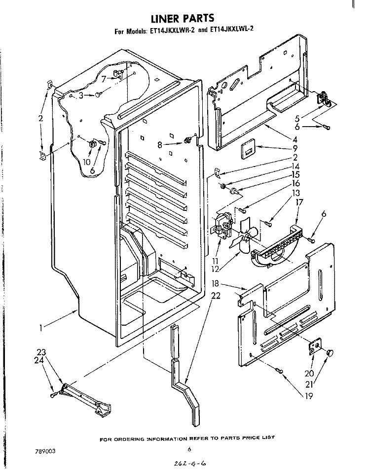 LINER Diagram and Parts List for ET14JKXLWR2  Whirlpool Refrigerator