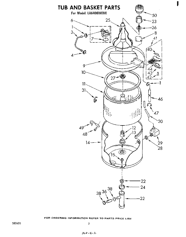 TUB AND BASKET Diagram and Parts List for LA6400XKW0  Whirlpool Washer