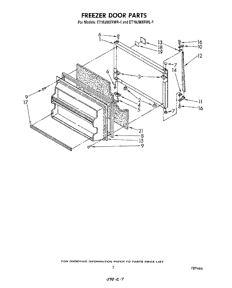 FREEZER DOOR Diagram and Parts List for ET18JMXRWR1  Whirlpool Refrigerator