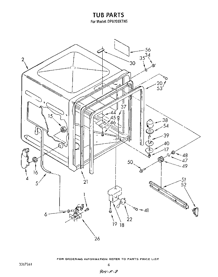 TUB , LITERATURE AND OPTIONAL Diagram and Parts List for DP8700XTN5  Whirlpool Dishwasher