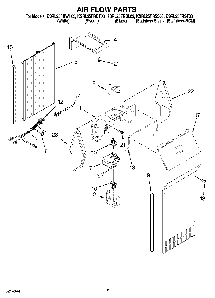 AIR FLOW PARTS Diagram and Parts List for KSRL25FRWH03  KitchenAid Refrigerator