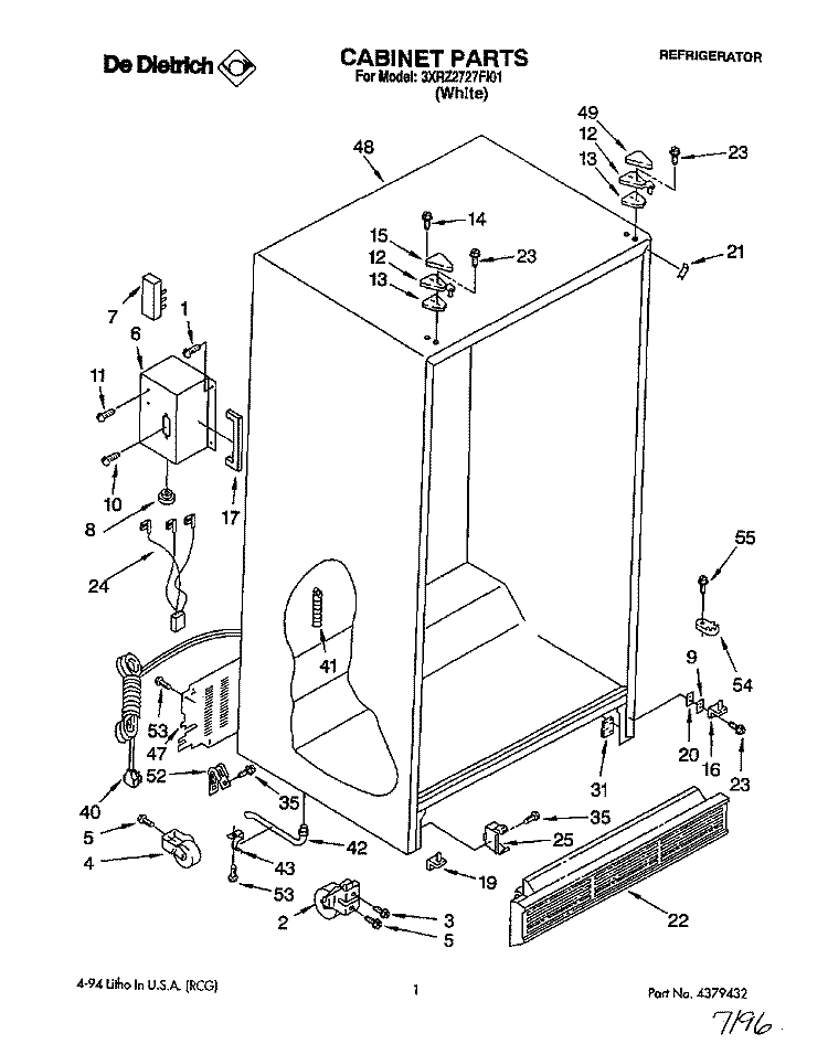 CABINET Diagram and Parts List for 3XRZ2727FI01  Whirlpool Refrigerator